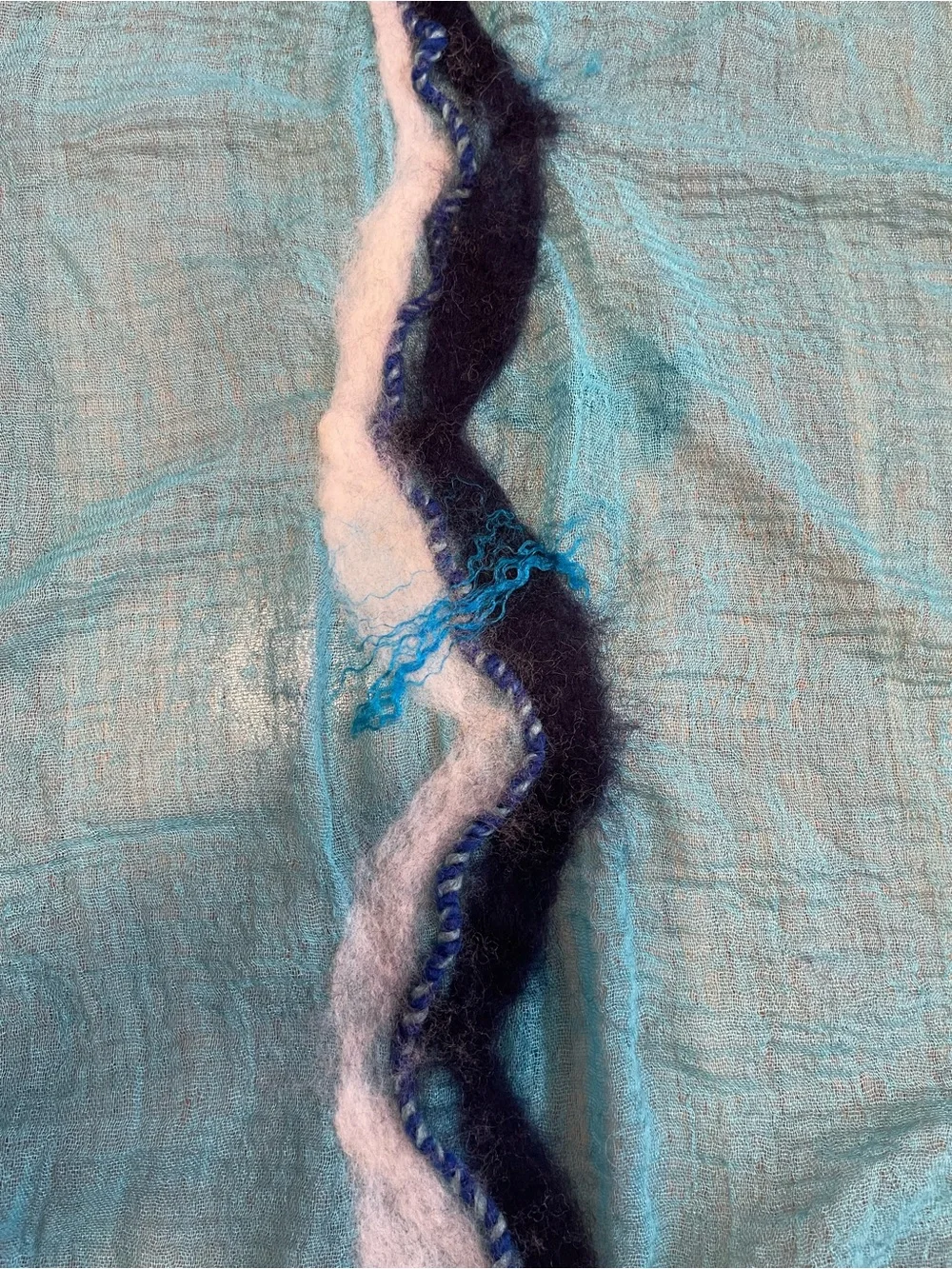 Handfelted Aqua & Teal Wool Scarf